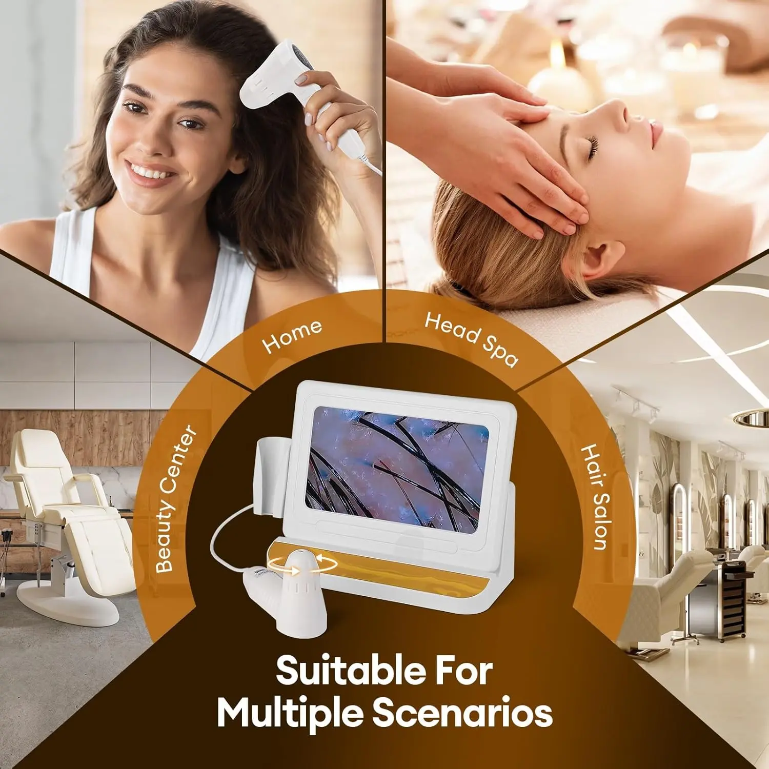 This is a professional-grade hair and skin analyzer with a large 11-inch HD screen and 50x/200x magnification lenses, ideal for detailed scalp and follicle analysis at home or in a salon.