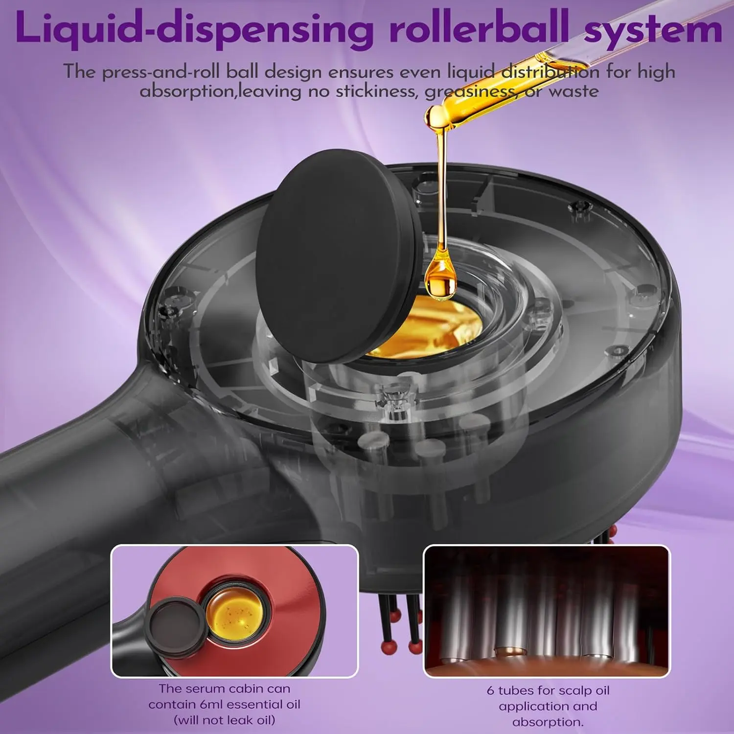 Cordless electric scalp massager with oil applicator and display screen, features shiatsu massage, IPX7 waterproof design, and promotes hair growth through deep head massage.