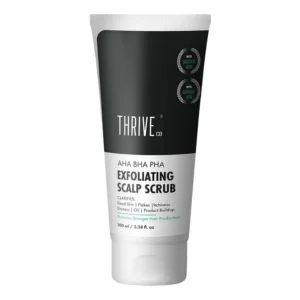 ThriveCo exfoliating scalp scrub with AHA BHA PHA removes dandruff, buildup, and excess sebum for a cleaner, healthier scalp.