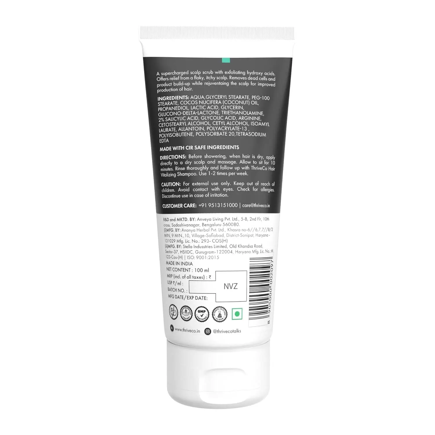 ThriveCo exfoliating scalp scrub with AHA BHA PHA removes dandruff, buildup, and excess sebum for a cleaner, healthier scalp.