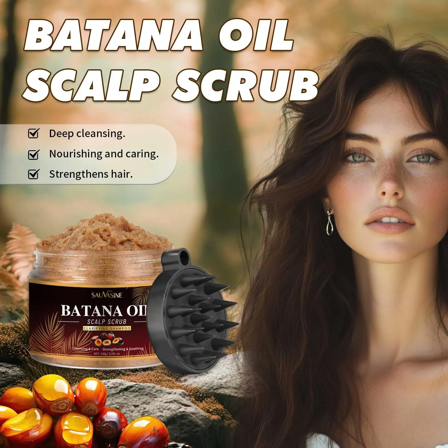 This batana oil scalp scrub comes with a silicone massager to exfoliate, cleanse, and revitalize your hair, promoting a healthy scalp and smooth, dandruff-free hair.