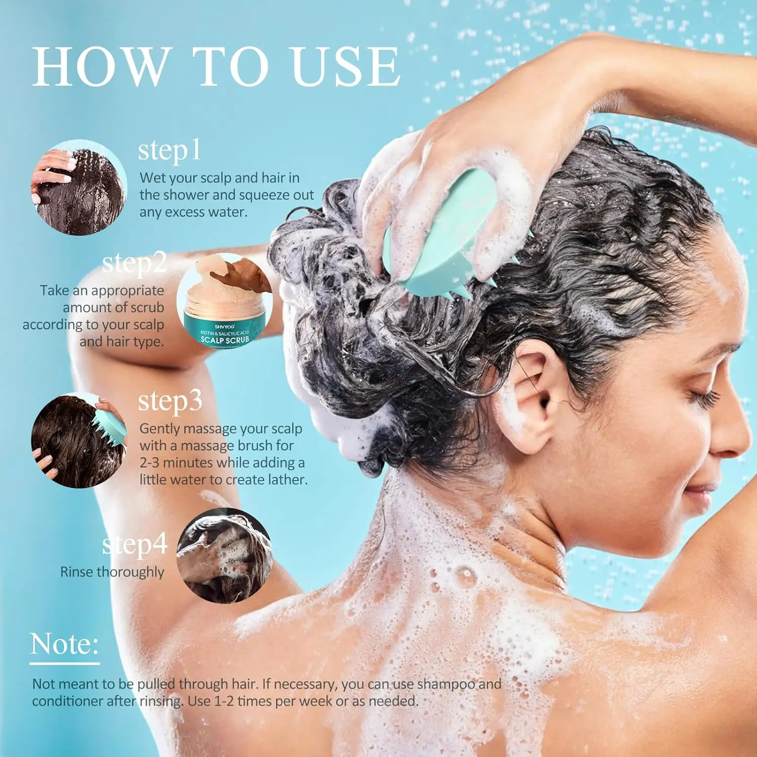 This scalp scrub with biotin and salicylic acid gently exfoliates and reduces dandruff, leaving your scalp clean, nourished, and promoting hair growth.