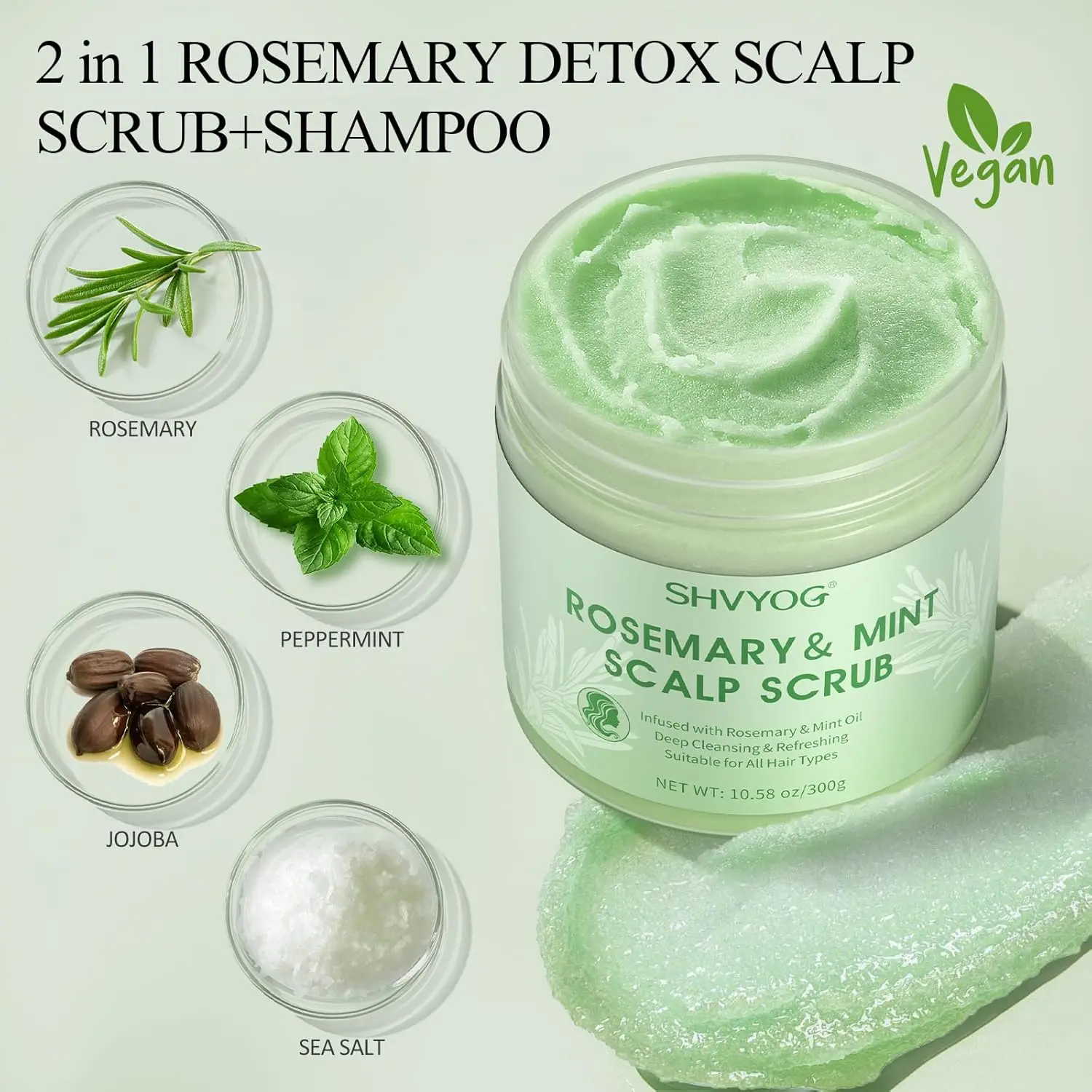 Shvyog rosemary scalp scrub exfoliates and nourishes the scalp while promoting hair growth, and includes a silicone massager for a complete hair treatment.