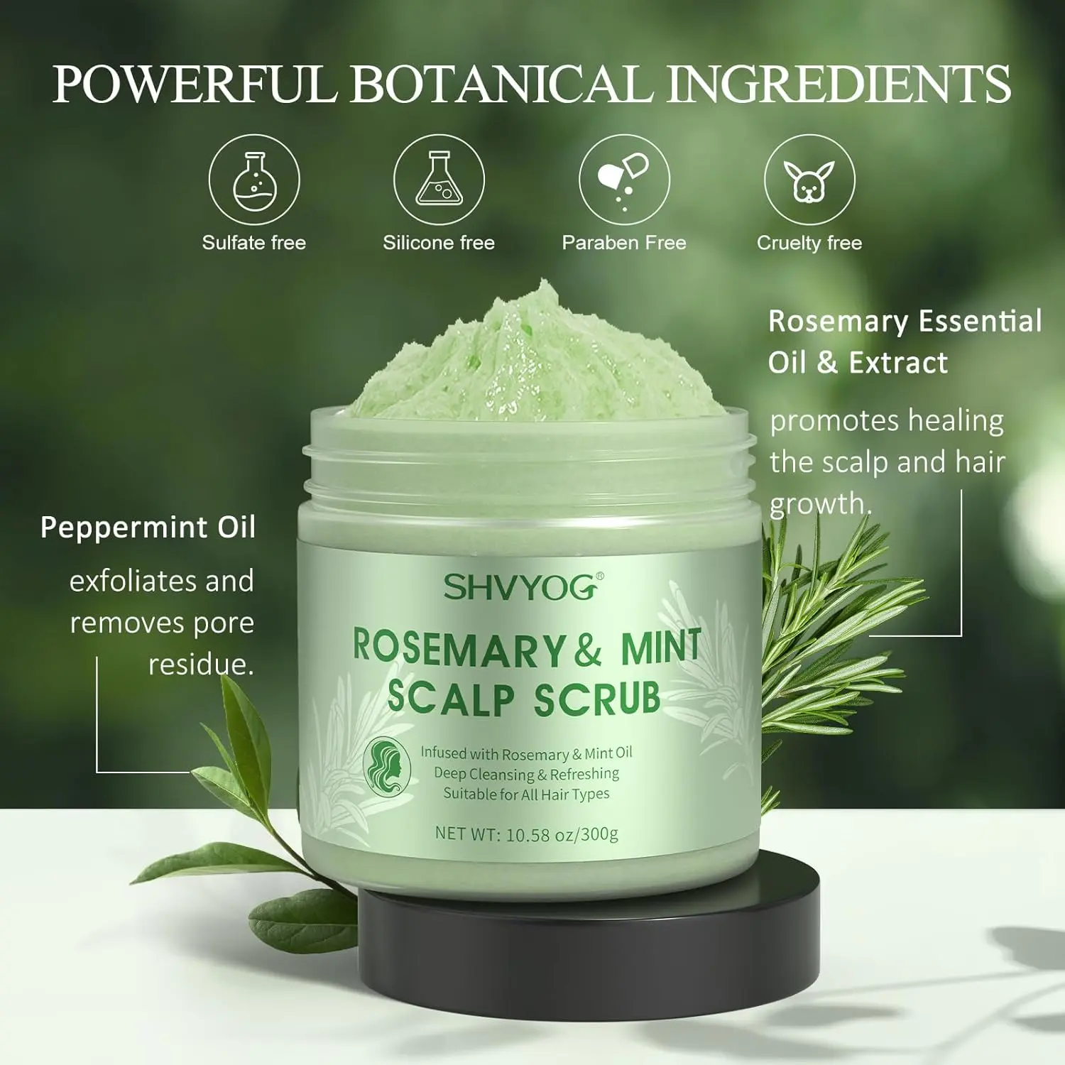 Shvyog rosemary scalp scrub exfoliates and nourishes the scalp while promoting hair growth, and includes a silicone massager for a complete hair treatment.