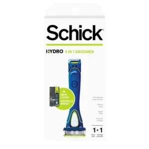 The Schick Hydro 5 Groomer is a versatile men's styling razor for shaving, trimming, and edging with five blades, hydrating gel, and adjustable trimmer combs.