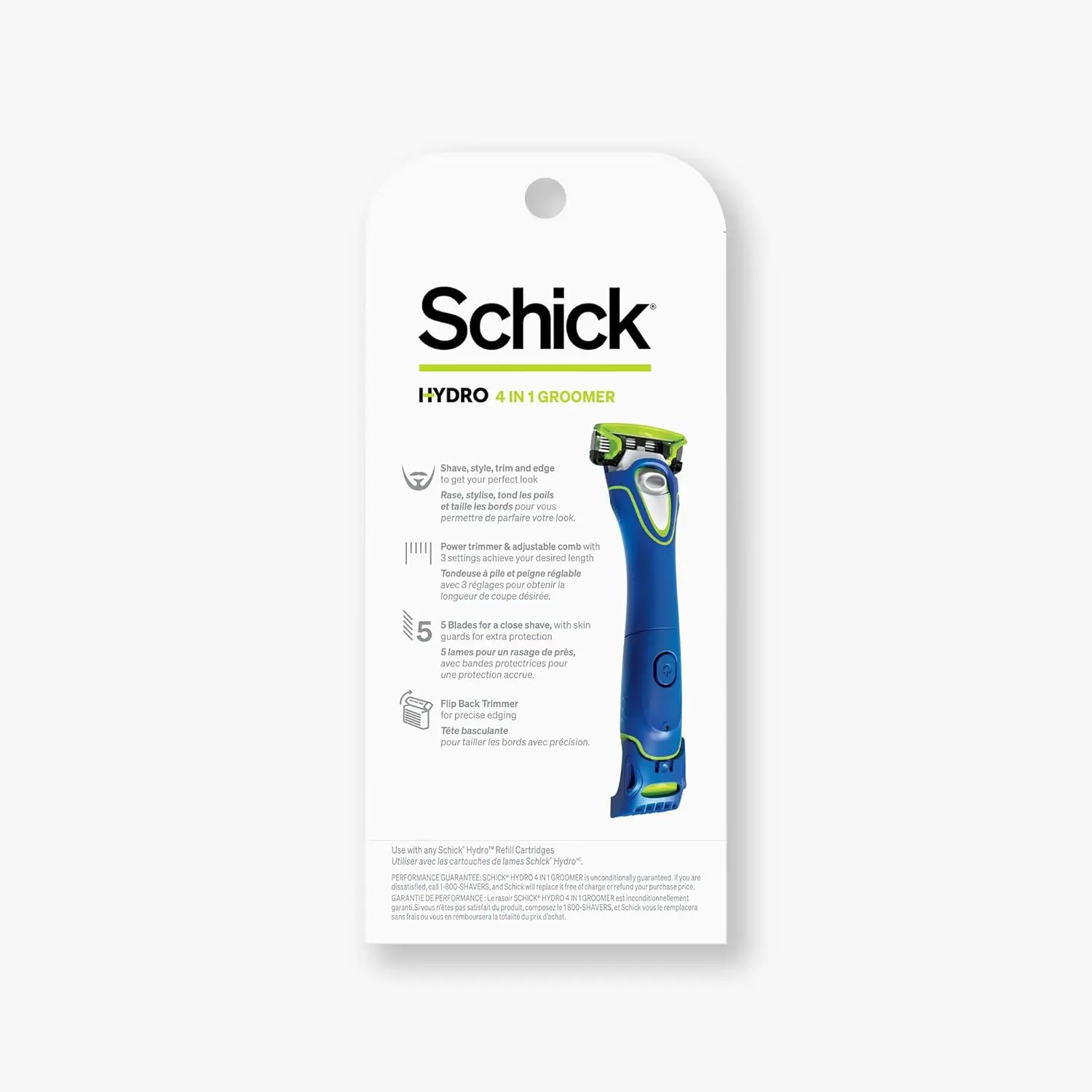 The Schick Hydro 5 Groomer is a versatile men's styling razor for shaving, trimming, and edging with five blades, hydrating gel, and adjustable trimmer combs.