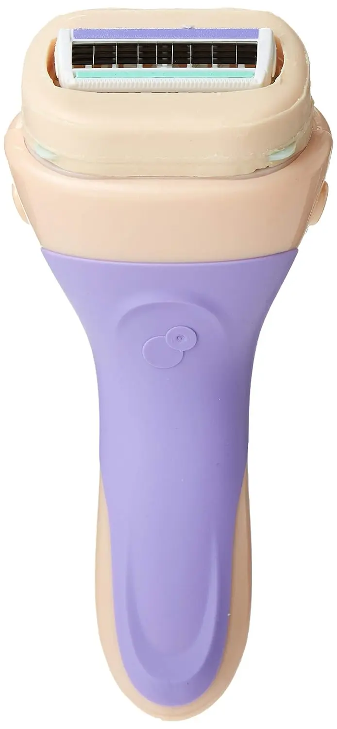 Two Schick Intuition Pure Nourishment razors with coconut milk and almond oil, allowing you to attach a cartridge, add water, and shave for lather in one step.