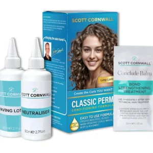 Scott Cornwall Classic Perm kit for creating lasting waves, curls and volume, designed for all hair types and textures with strengthening amino acids.