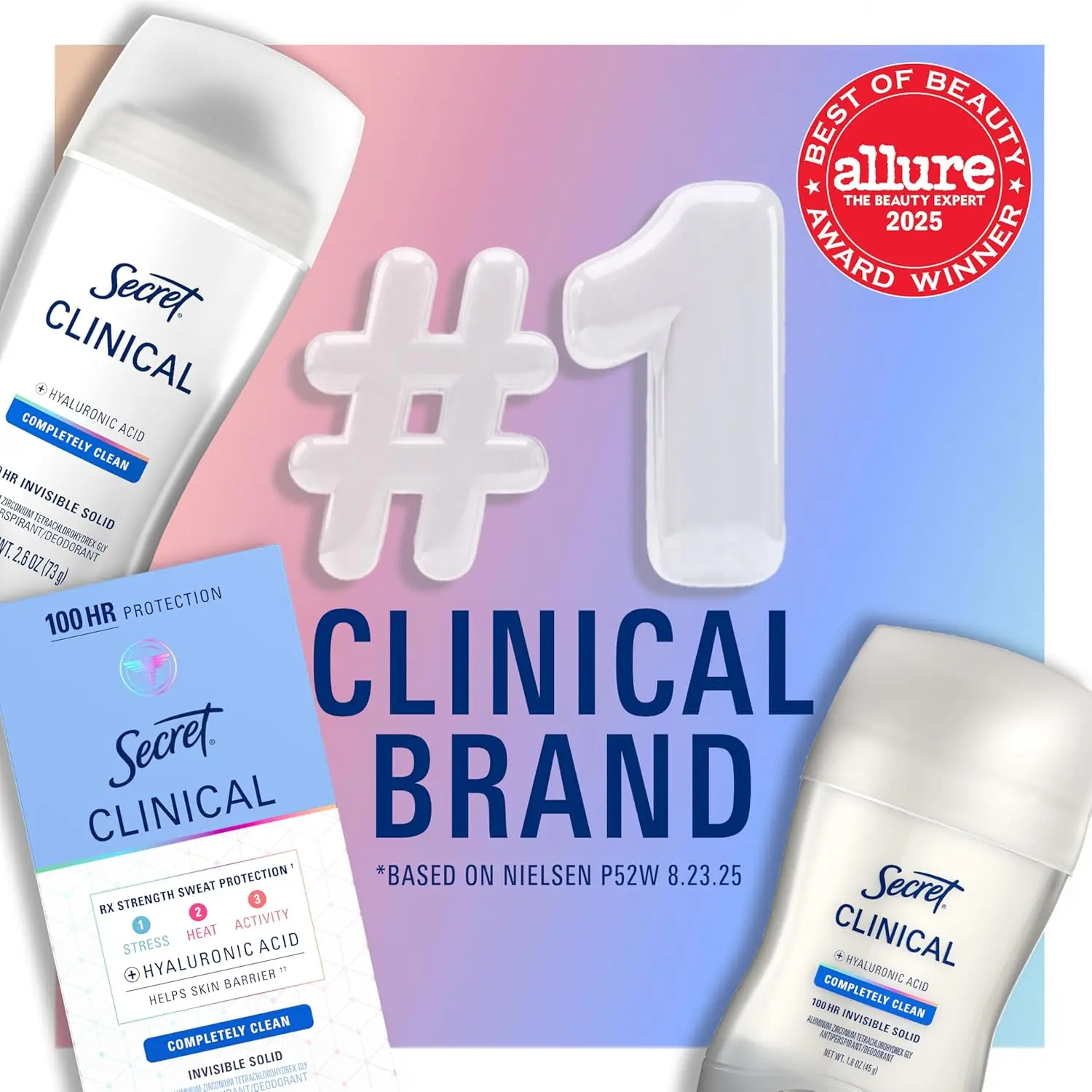 Secret Clinical Strength antiperspirant deodorant provides 72-hour sweat and odor protection while being gentle on skin, fighting stress, heat, and activity sweat.