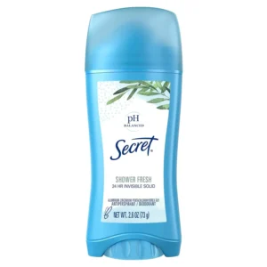 Secret Shower Fresh invisible solid antiperspirant and deodorant for unisex, providing all-day dryness.