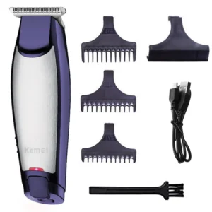 KEMEI waterproof cordless hair cutting clippers for men, featuring a rechargeable design and stainless steel blades for smooth grooming.
