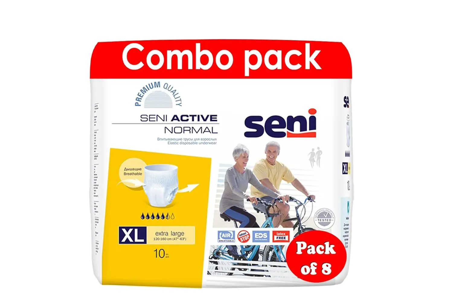 Seni Active Normal breathable pull-up underwear for women and men offers light to moderate incontinence protection with a comfortable, discreet fit and extra dryness.