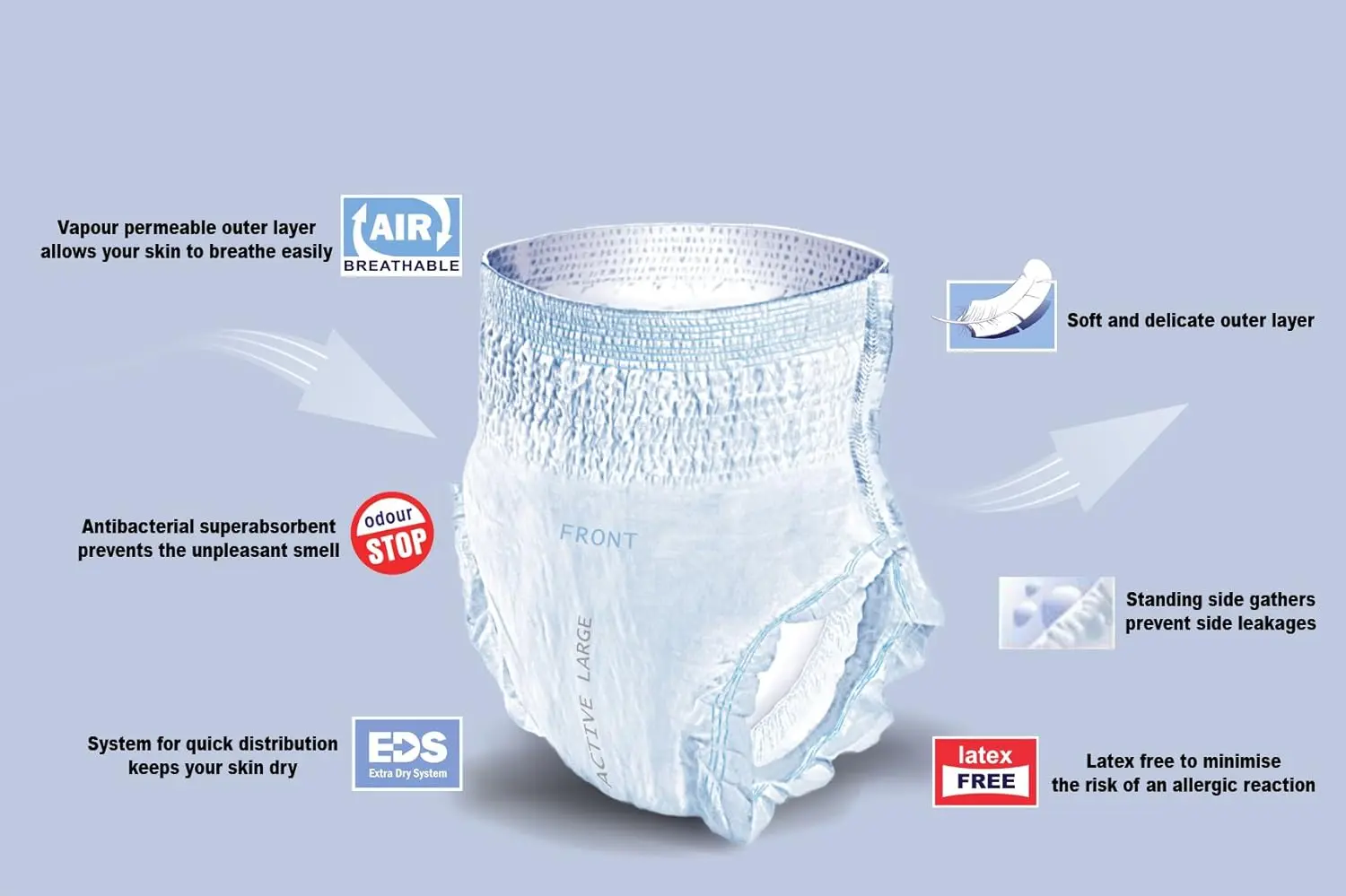 Seni Active Normal breathable pull-up underwear for women and men offers light to moderate incontinence protection with a comfortable, discreet fit and extra dryness.