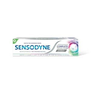 Sensodyne Complete Protection toothpaste in a 75ml tube offers advanced whitening and daily oral care for sensitive teeth with a refreshing minty flavor and superior cleaning action.