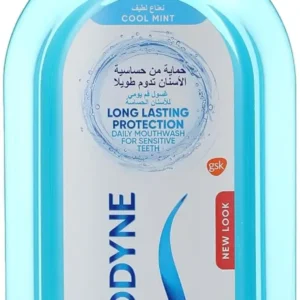 Sensodyne Cool Mint alcohol-free mouthwash provides daily protection for sensitive teeth and strengthens enamel, leaving your mouth feeling fresh and clean.