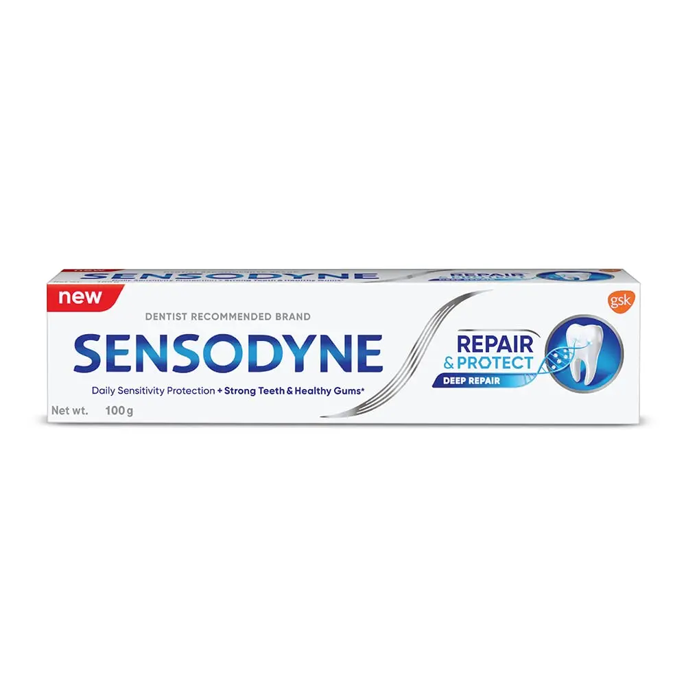 Sensodyne Repair & Protect toothpaste provides sensitivity protection and helps repair sensitive areas with twice daily brushing, visible results in four weeks.