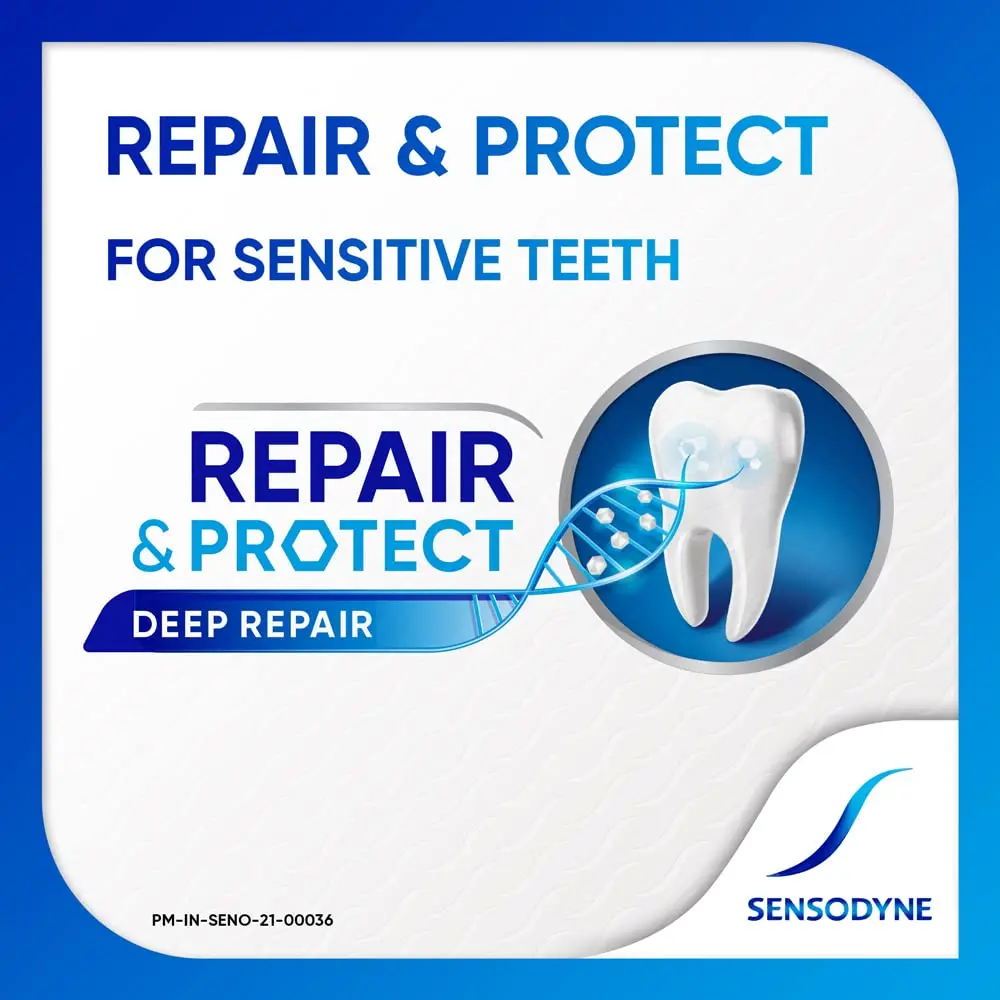 Sensodyne Repair & Protect toothpaste provides sensitivity protection and helps repair sensitive areas with twice daily brushing, visible results in four weeks.
