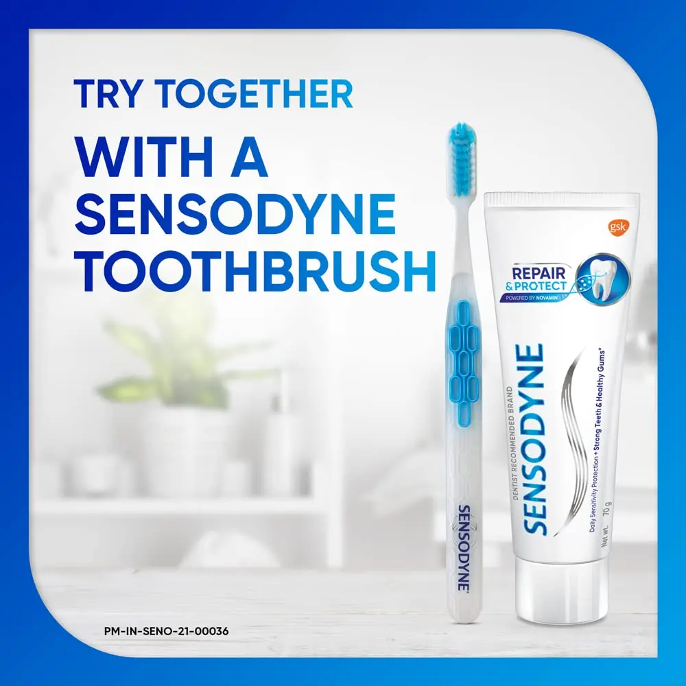 Sensodyne Repair & Protect toothpaste provides sensitivity protection and helps repair sensitive areas with twice daily brushing, visible results in four weeks.