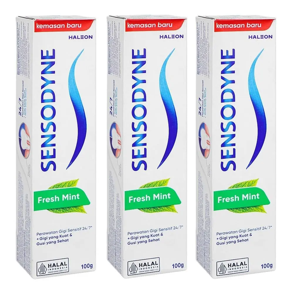 Three tubes of Sensodyne Sensitivity Toothpaste in Fresh Mint flavor provide sensitivity protection and fresh breath for adults.