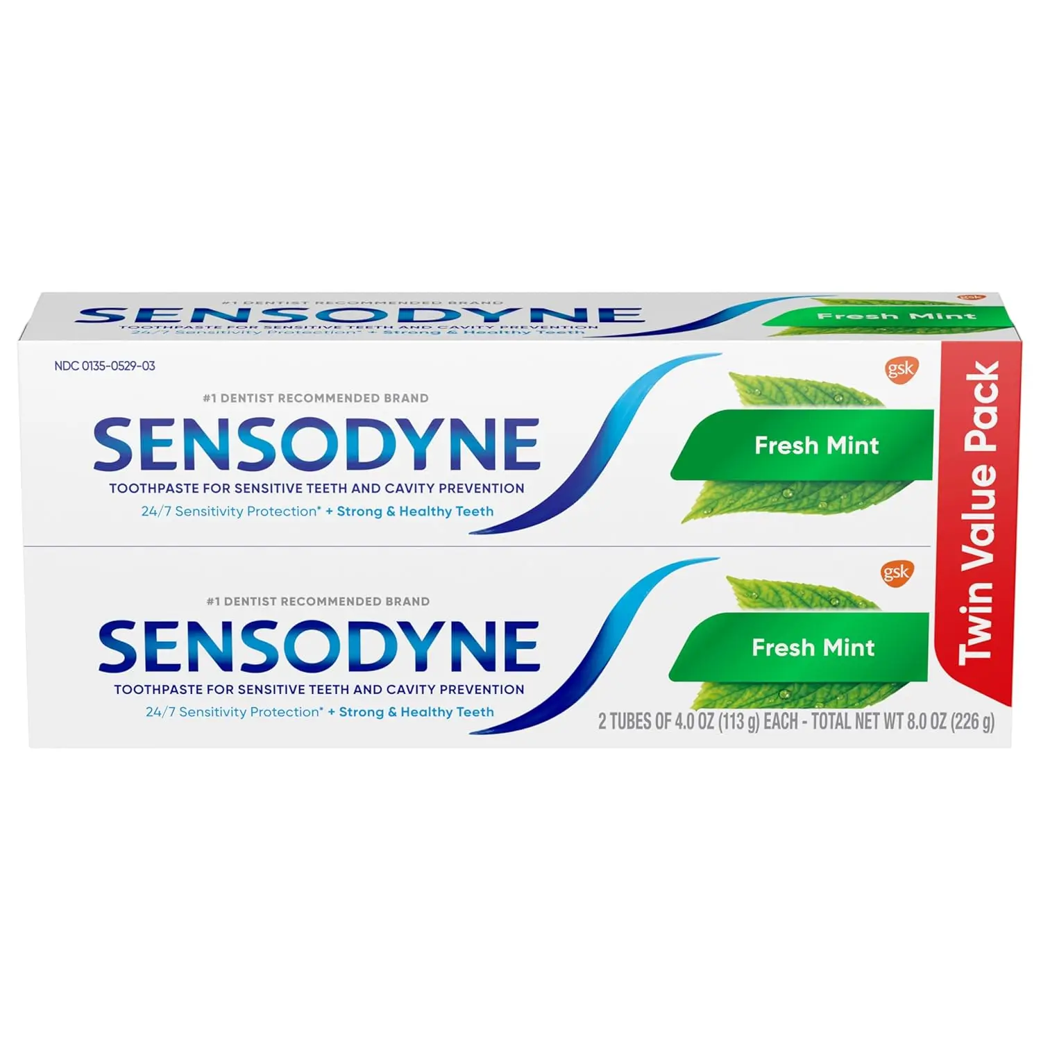 Three tubes of Sensodyne Sensitivity Toothpaste in Fresh Mint flavor provide sensitivity protection and fresh breath for adults.
