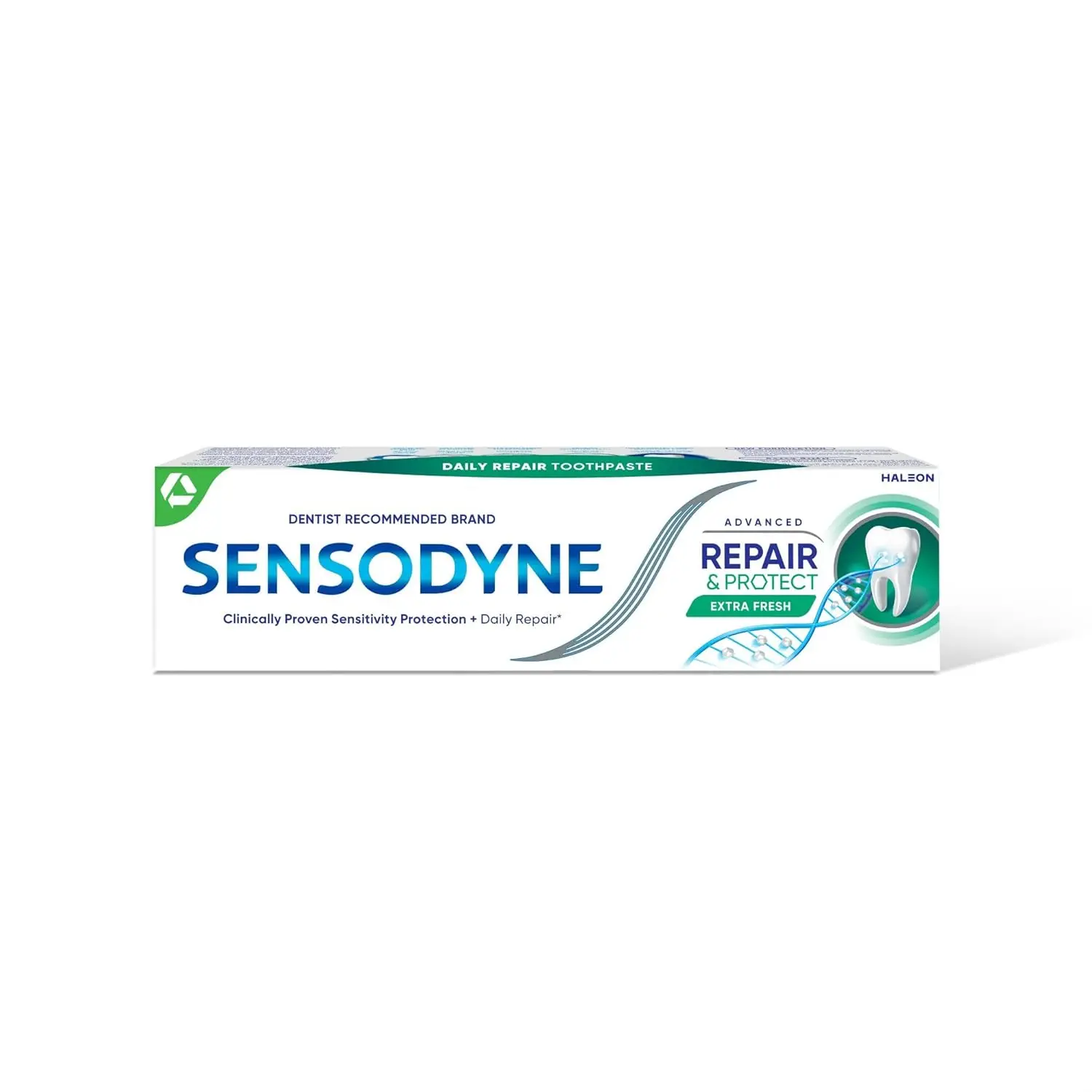 Two Sensodyne toothbrushes with soft bristles and a compact head designed for gentle cleaning and protection against overbrushing of gums and enamel.