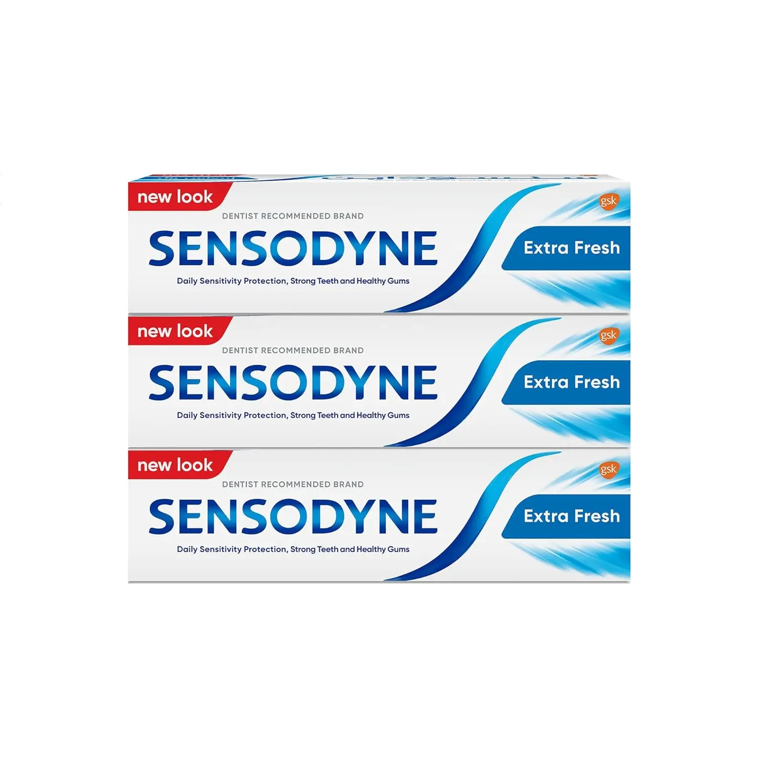 Two tubes of Sensodyne toothpaste for sensitivity relief and cavity protection with a fresh flavor.