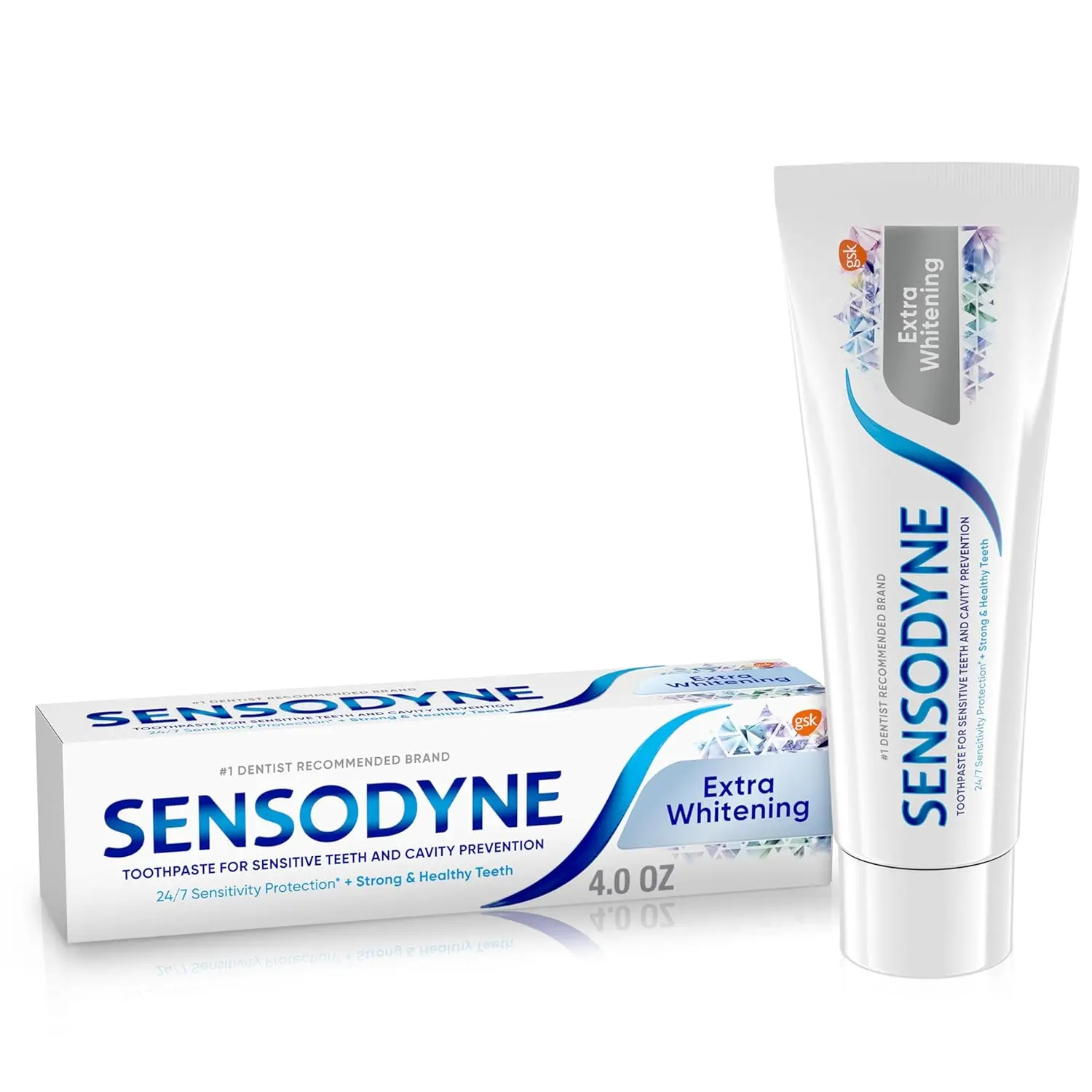 Two tubes of Sensodyne Extra Whitening toothpaste, the #1 dentist-recommended brand, provide 24/7 protection against tooth sensitivity and help remove stains for a brighter smile with twice-daily brushing.