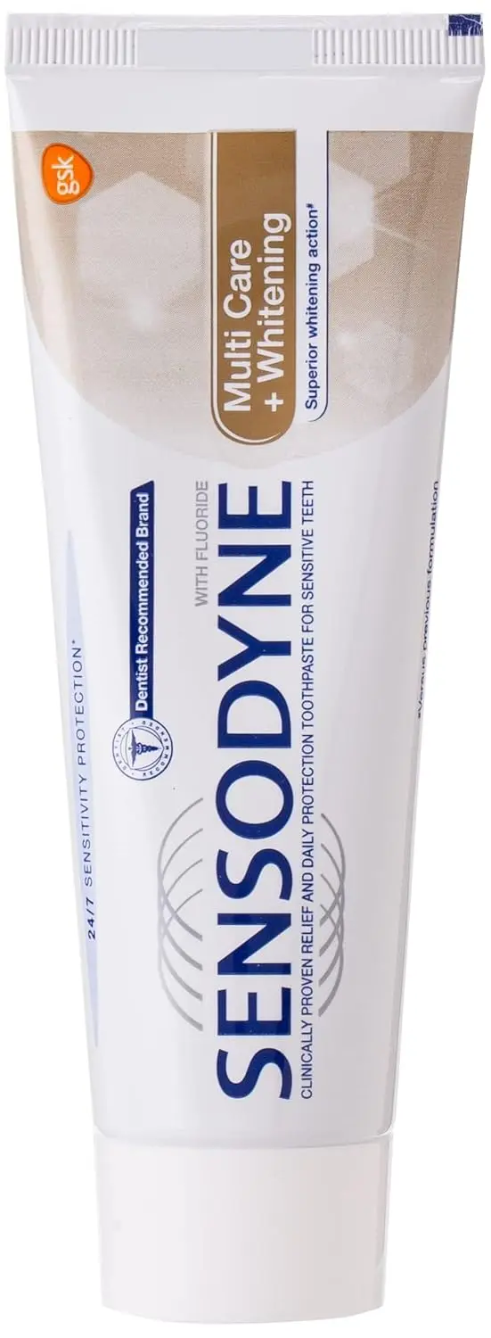 Two tubes of Sensodyne Multi Care + Whitening toothpaste provide clinically proven sensitivity relief and whiten teeth 24/7.