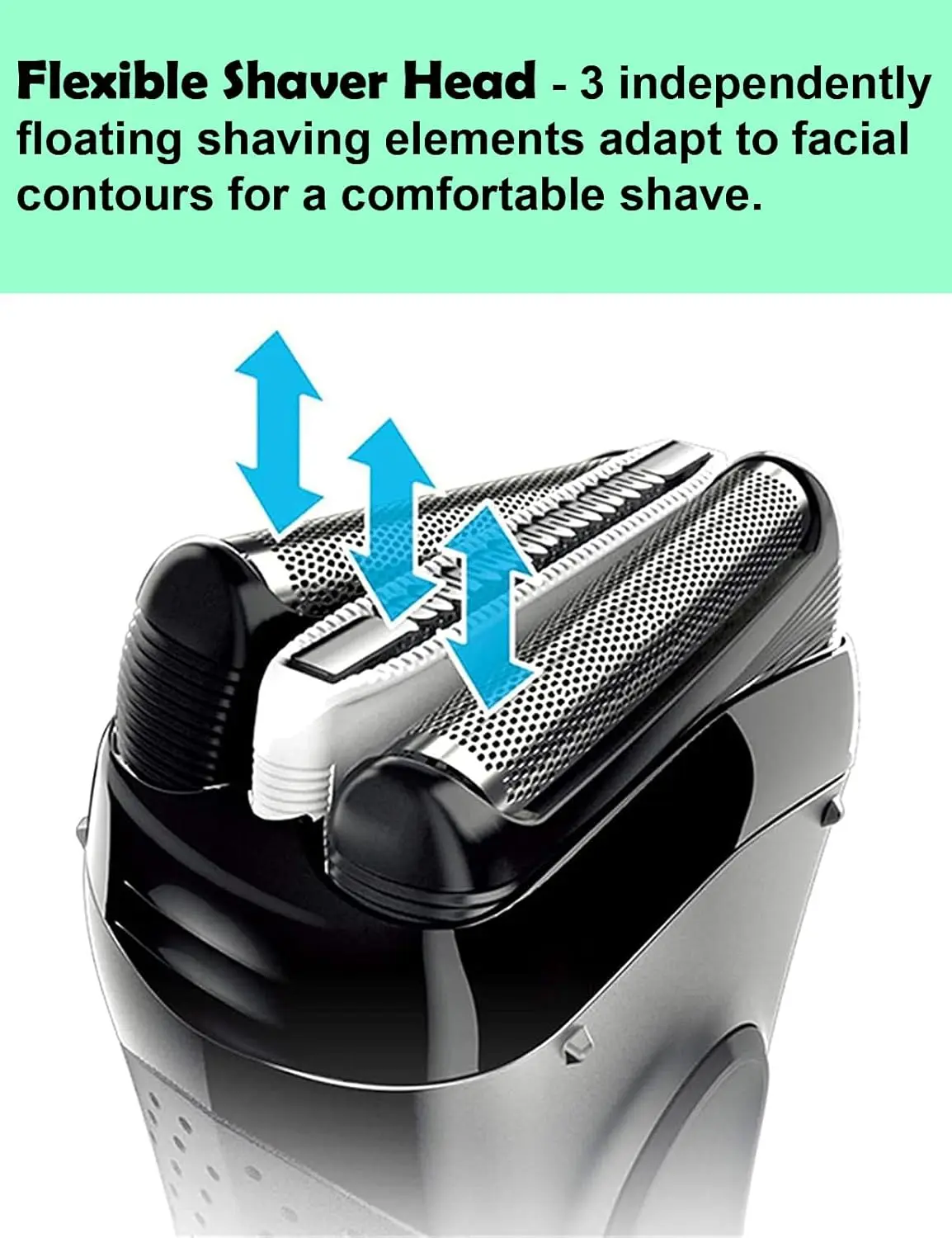 This is a Series 3 32B replacement head compatible with Braun ProSkin electric shavers like the 3040s and 310s, featuring independently floating shaving elements and a precise tooth comb for a comfortable and close wet or dry shave.