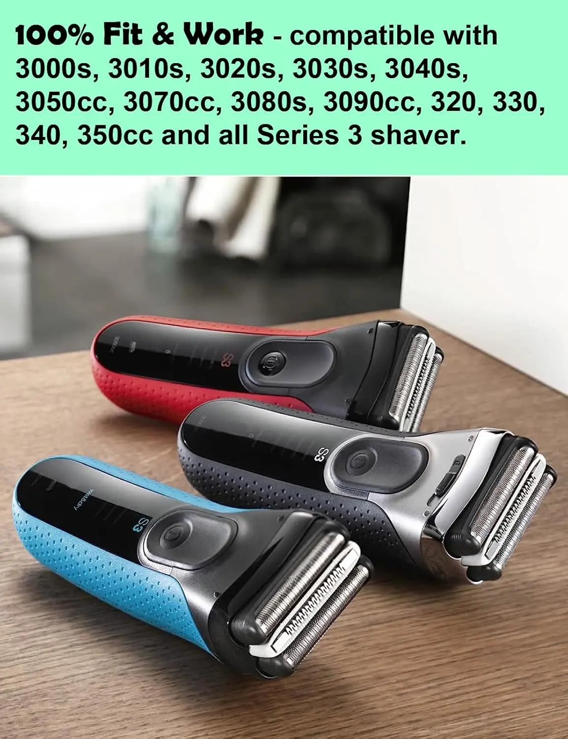 This is a Series 3 32B replacement head compatible with Braun ProSkin electric shavers like the 3040s and 310s, featuring independently floating shaving elements and a precise tooth comb for a comfortable and close wet or dry shave.