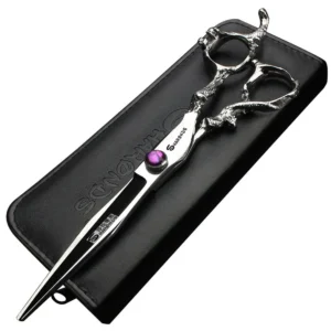 These SHARONDS professional hairdressing scissors are crafted from durable stainless steel and feature a sharp blade for precise barber and salon hair cutting.