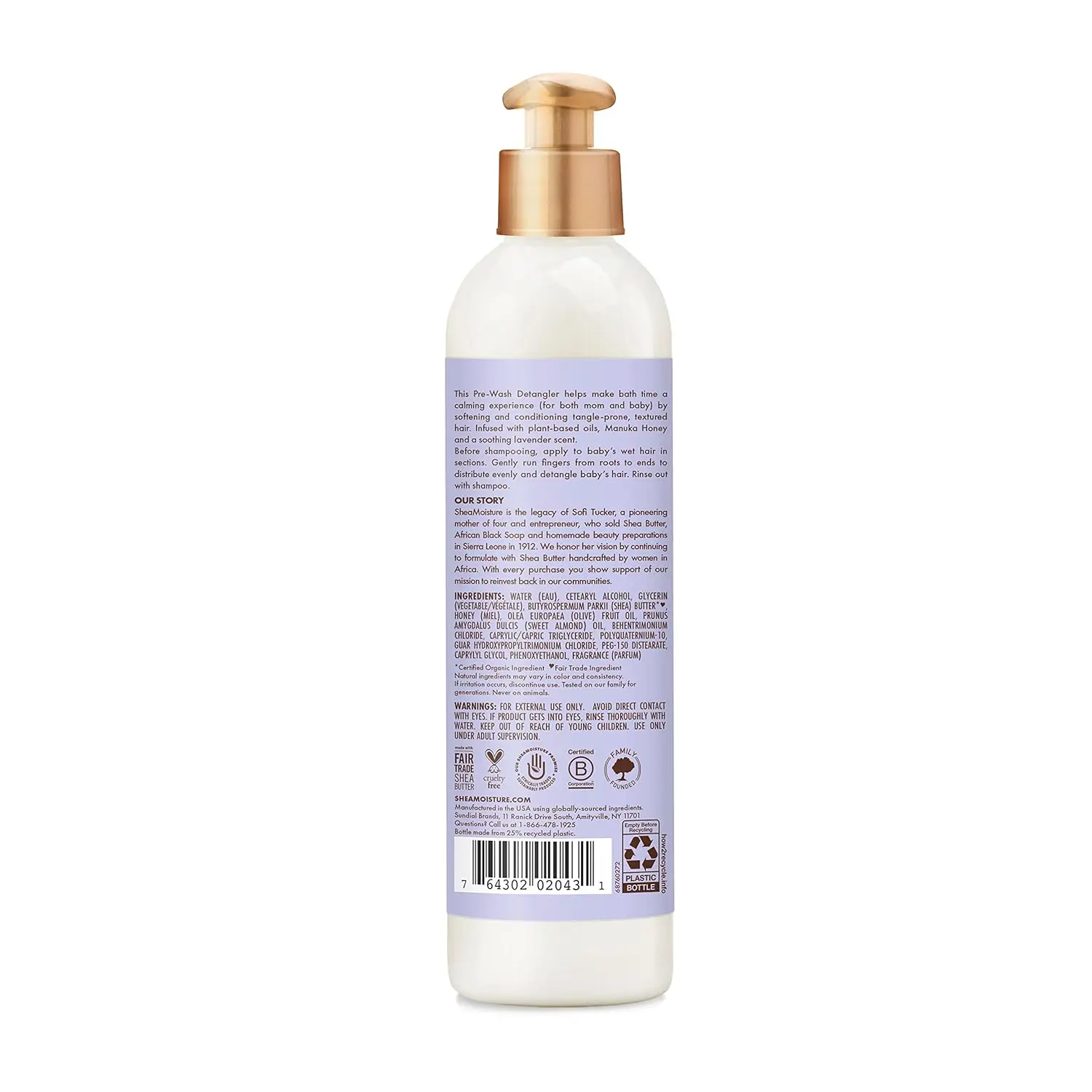 SheaMoisture Baby Pre-Wash Hair Detangler with Manuka Honey and Lavender is a gentle solution to soften and condition baby's textured hair, perfect for a relaxing nighttime hair care routine.