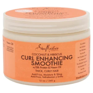 Shea Moisture Coconut and Hibiscus Curl Enhancing Smoothie provides all-day hydration and brilliant shine, perfect for twist-outs, braids, and wash-and-go styles.
