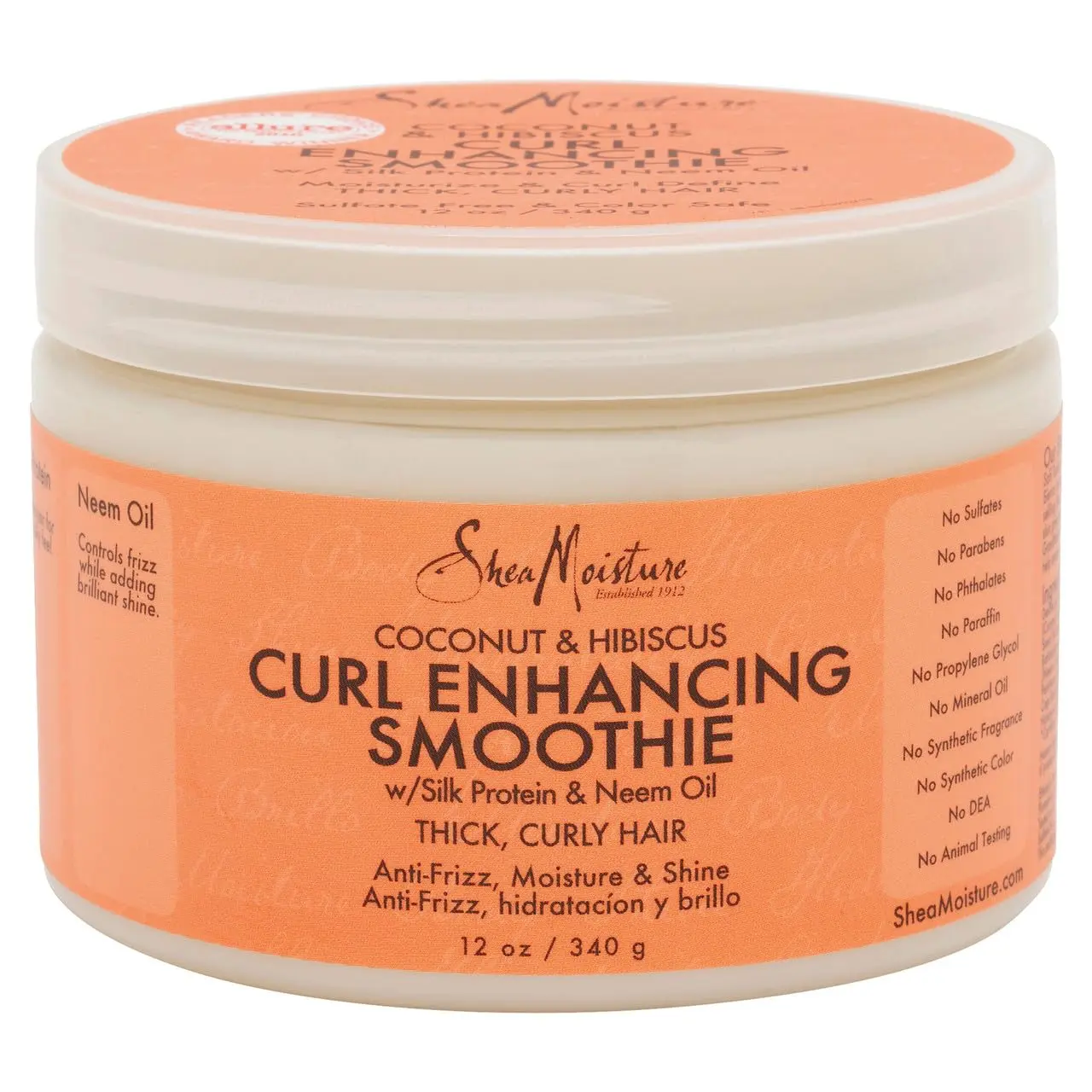 Shea Moisture Coconut and Hibiscus Curl Enhancing Smoothie provides all-day hydration and brilliant shine, perfect for twist-outs, braids, and wash-and-go styles.