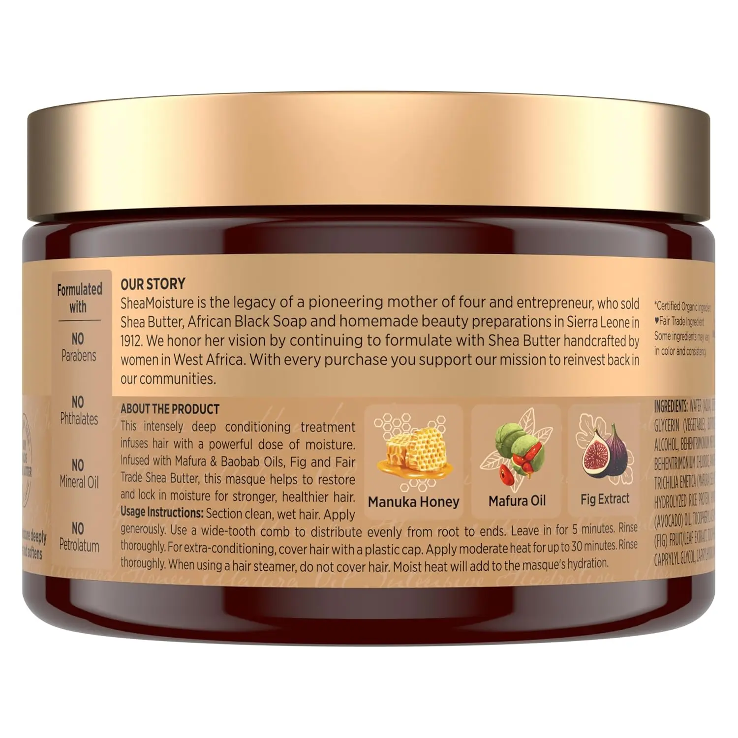 SheaMoisture Manuka Honey and Mafura Oil hair masque deeply conditions and hydrates dry, damaged hair, leaving it stronger and frizz-free.