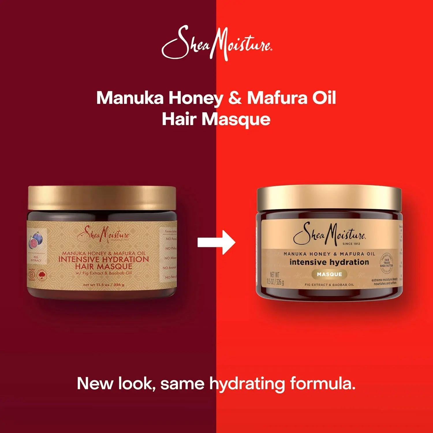 SheaMoisture Manuka Honey and Mafura Oil hair masque deeply conditions and hydrates dry, damaged hair, leaving it stronger and frizz-free.