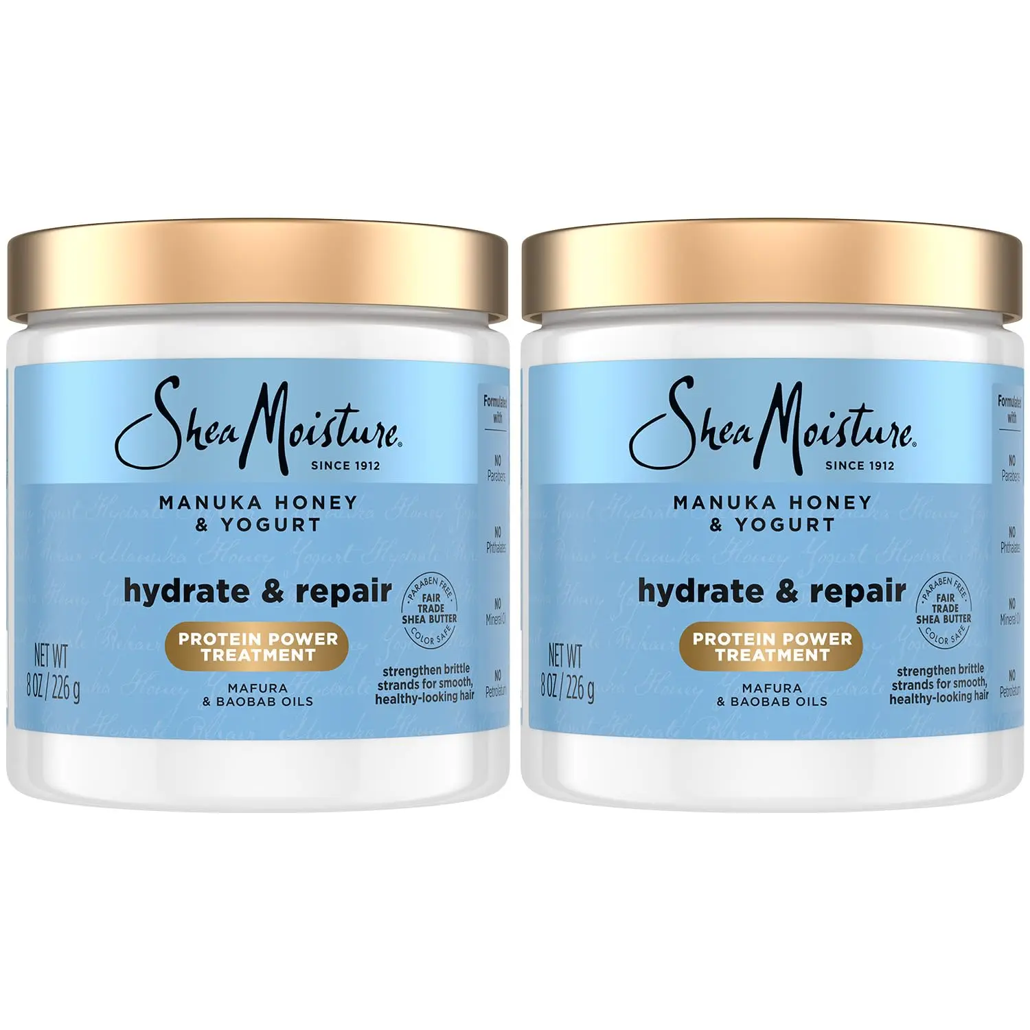Shea Moisture Manuka Honey and Yogurt hair mask deeply conditions, repairs, and hydrates dry, damaged hair while reducing breakage and frizz.