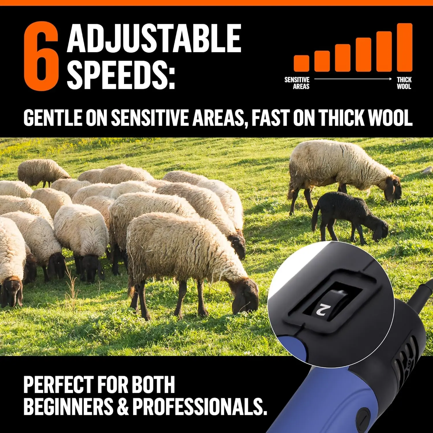 Pet & Livestock HQ electric sheep shears efficiently groom sheep, goats, alpacas, llamas, and angora rabbits with its durable copper motor and sharp steel blades, all in a portable kit.