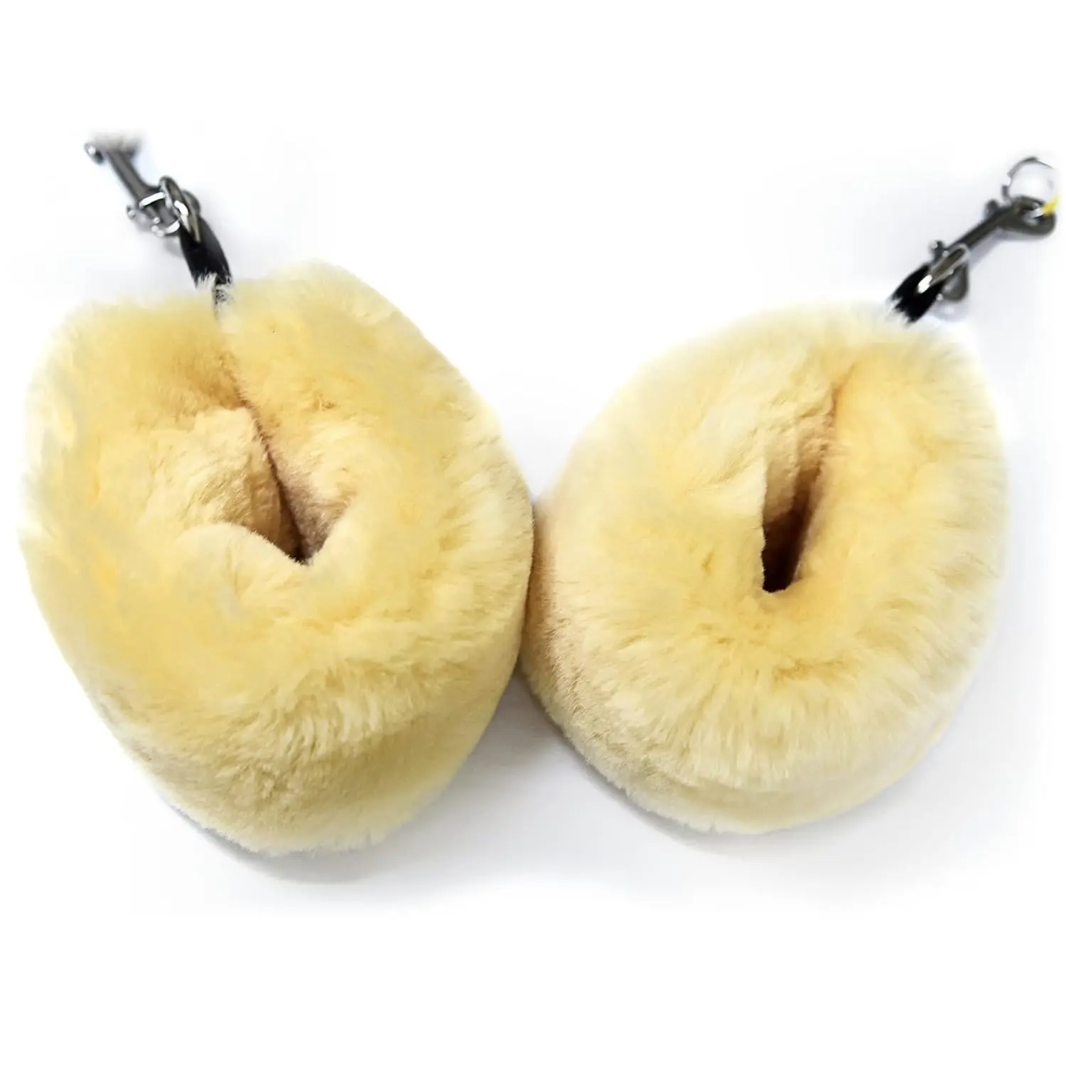 These sheepskin fuzzies add comfort to your Pilates reformer workout while protecting your hands and ankles from friction.