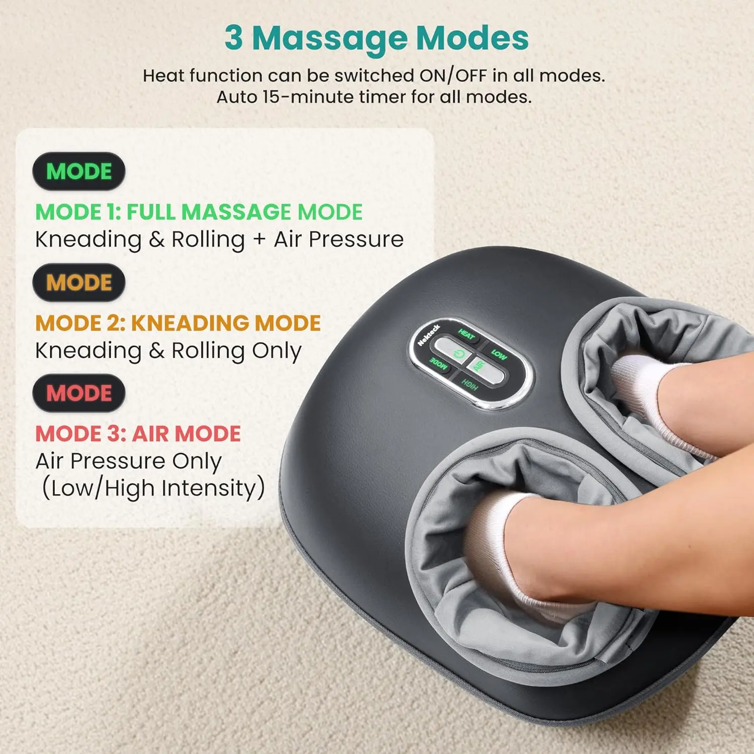 Gray Nekteck shiatsu foot massager machine with deep kneading and soothing heat to improve blood circulation and foot wellness.