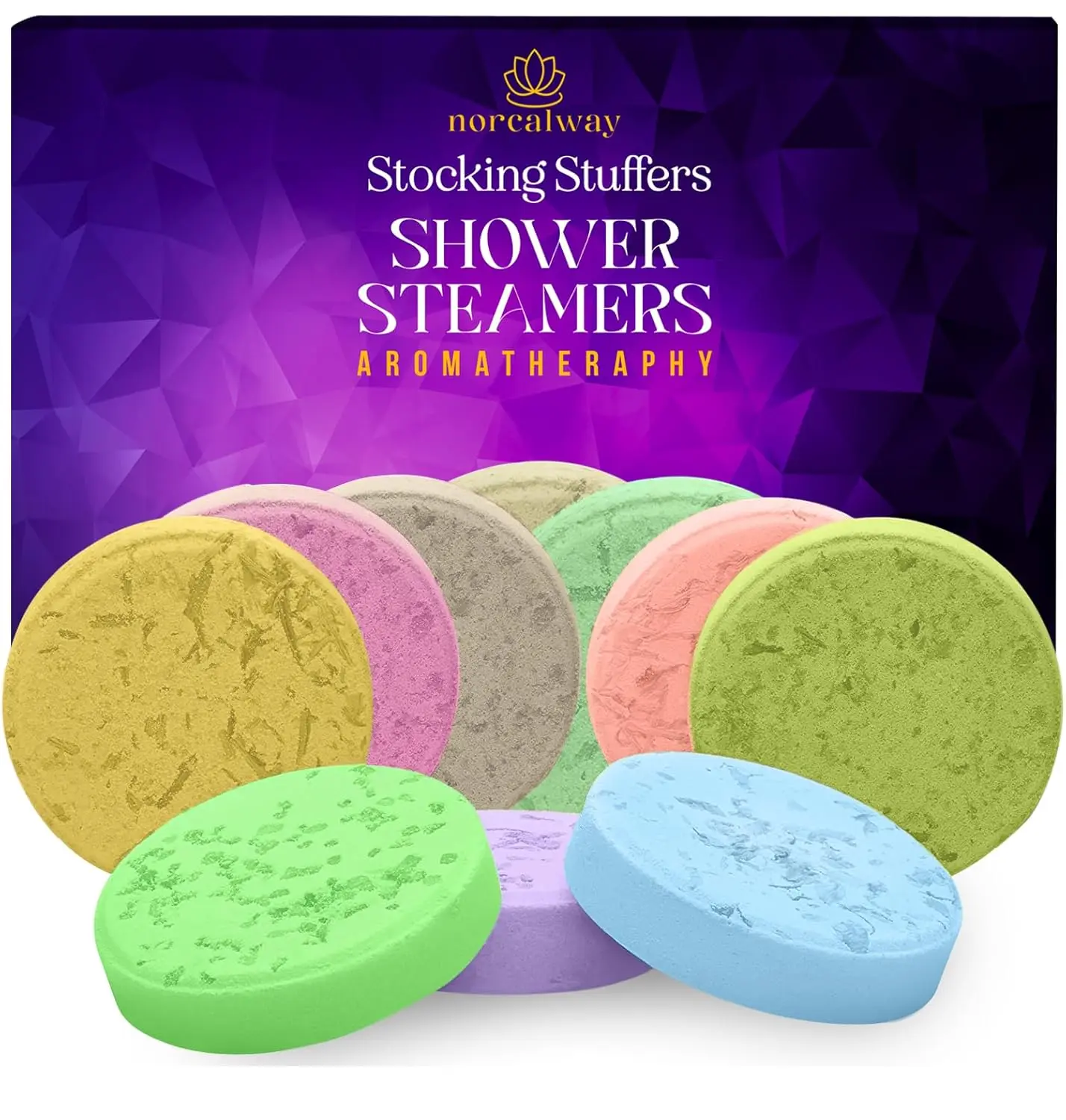 This aromatherapy shower steamers set includes ten shower bombs with essential oils for a relaxing at-home spa experience.