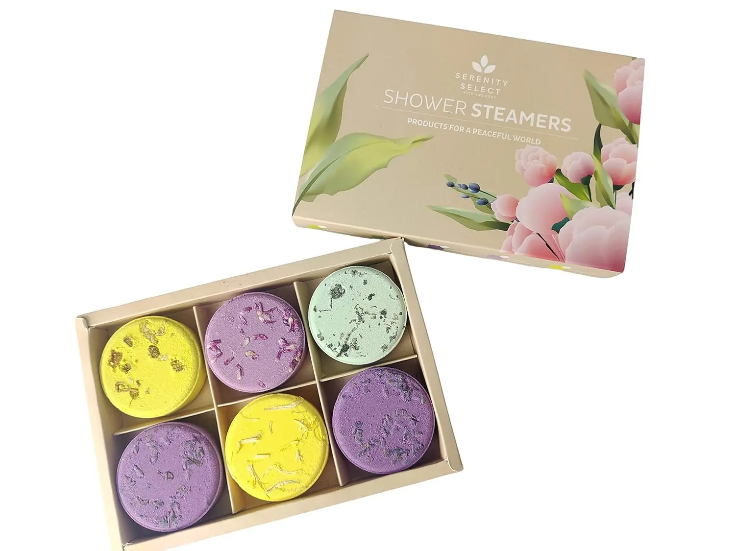 Experience aromatherapy in your shower with organic shower steamers infused with essential oils for stress relief and relaxation, making it the perfect spa gift.
