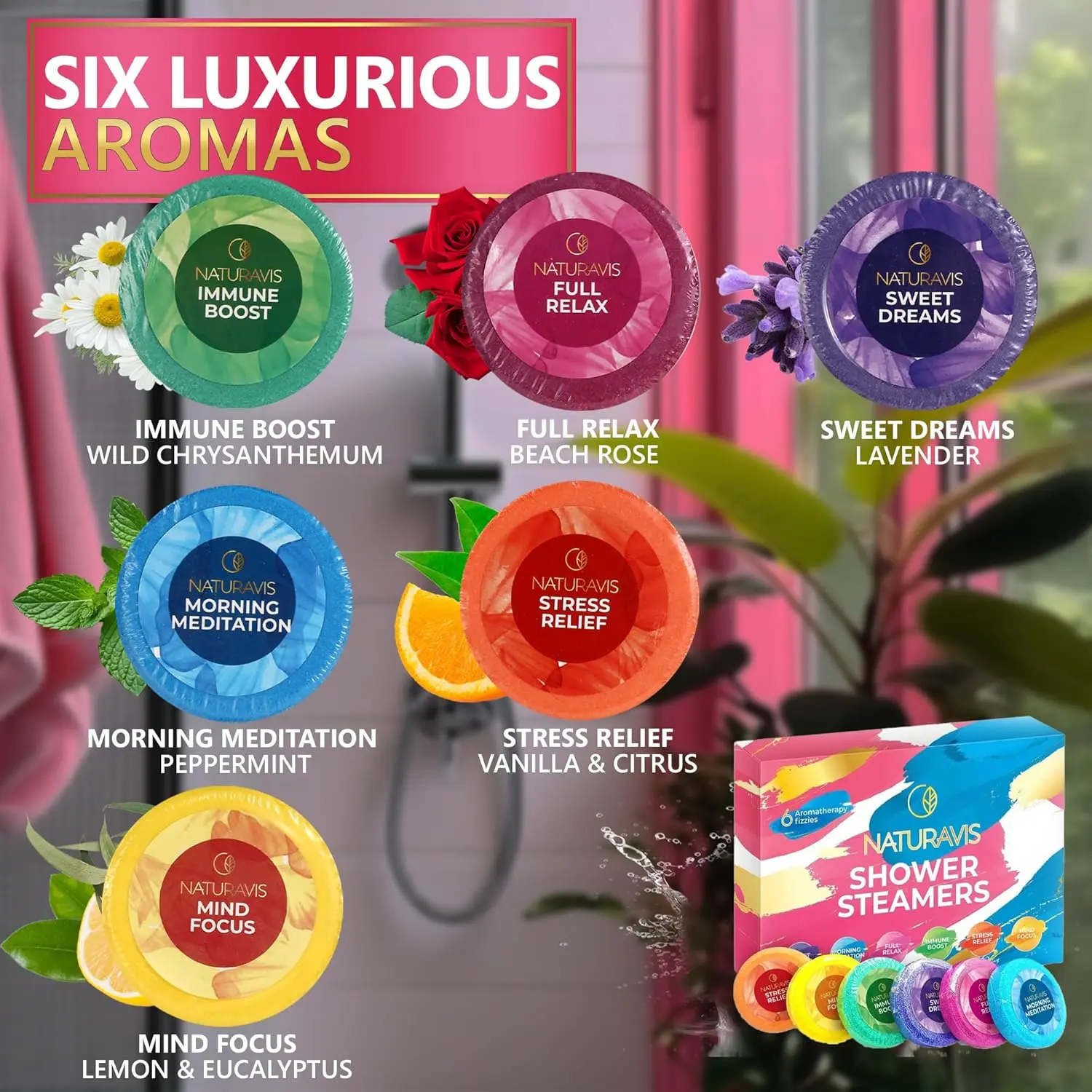 This shower aromatherapy set for women offers a relaxing spa experience with essential oils, perfect for stress relief and self-care.