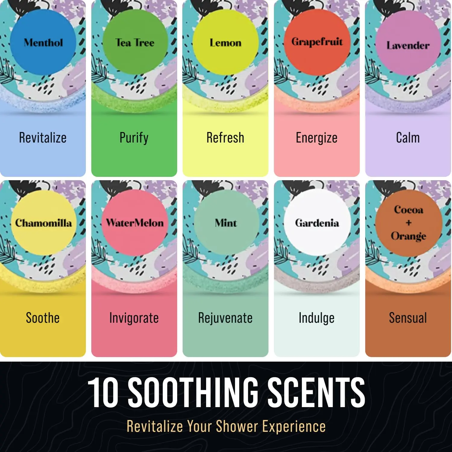 This aromatherapy shower steamers set includes ten shower bombs with essential oils for a relaxing at-home spa experience.