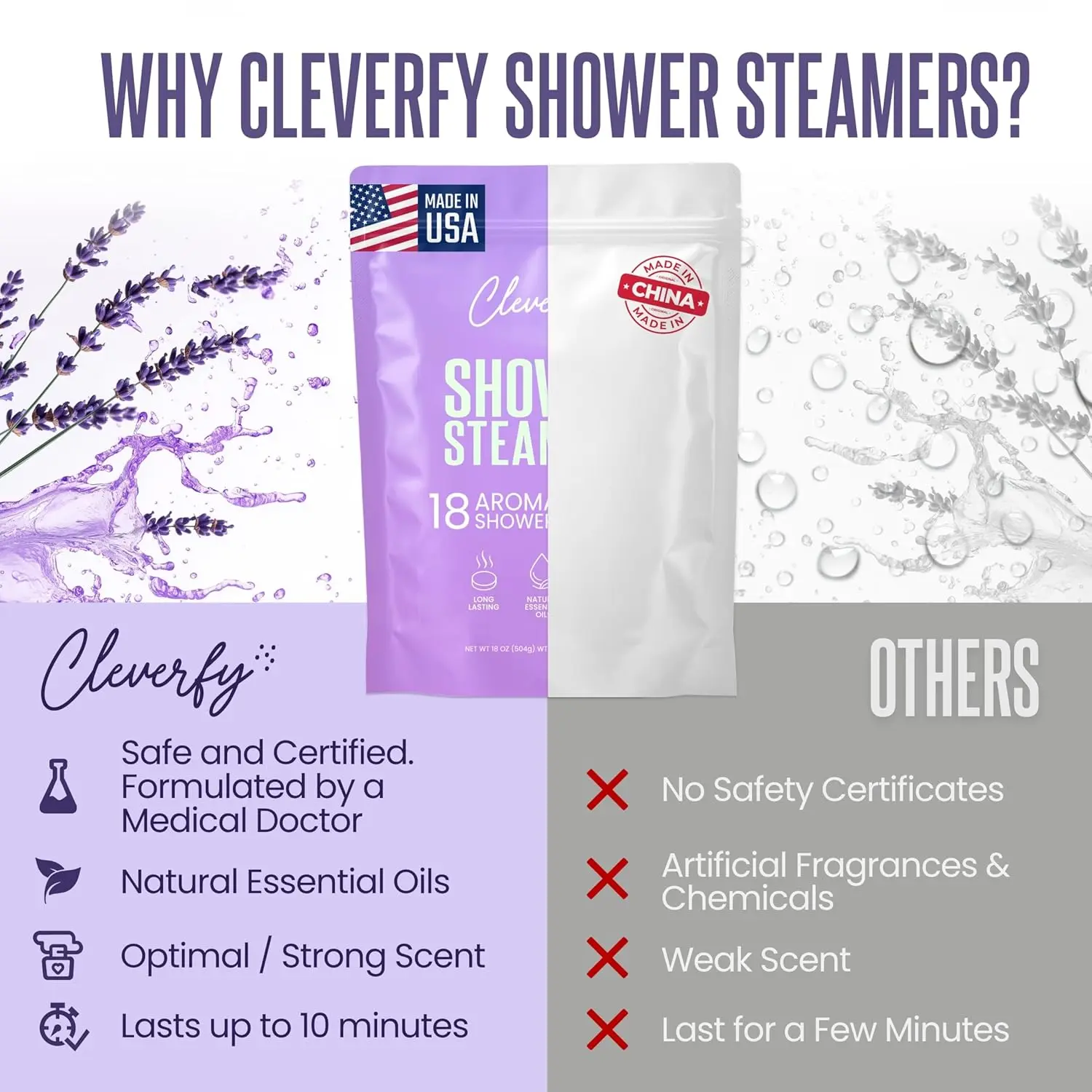 This set of 18 shower steamers offers a home spa aromatherapy experience with six different essential oil-infused scents for relaxation and energy.