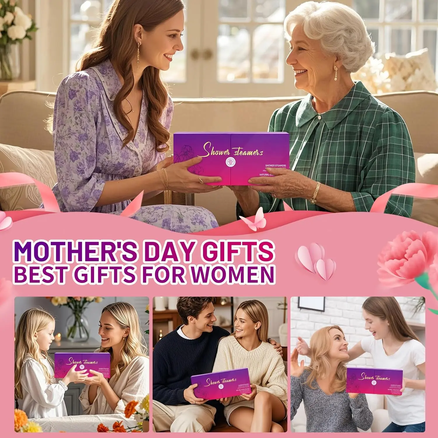 This aromatherapy shower steamers gift set includes 40 individually wrapped shower bombs in 10 unique essential oil scents to help you relax and relieve stress.