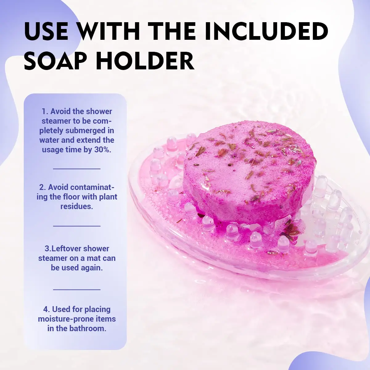 This aromatherapy shower steamer gift set includes six shower bombs with lavender, eucalyptus, mint, and orange scents, along with a soap saver for a relaxing self-care experience.