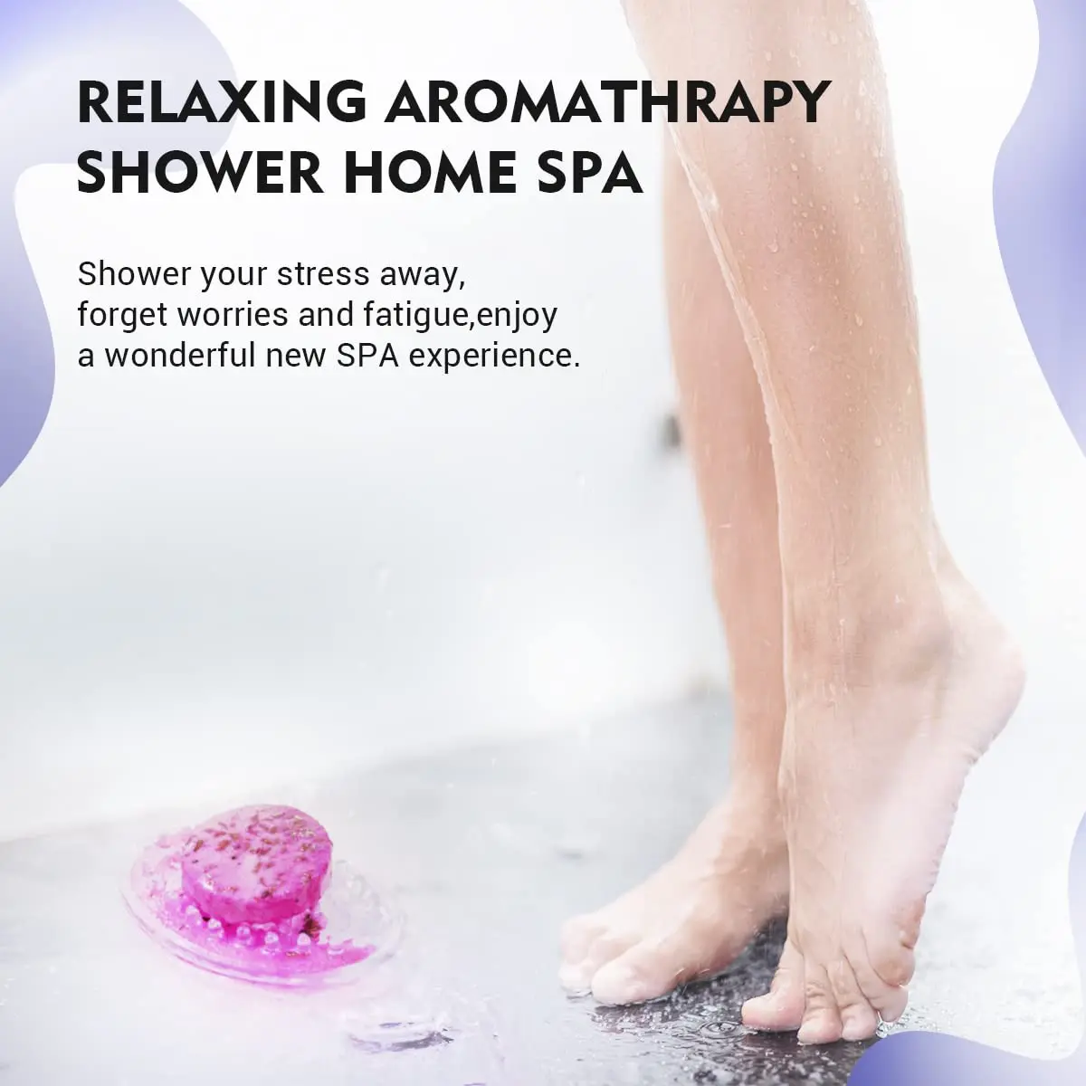 This aromatherapy shower steamer gift set includes six shower bombs with lavender, eucalyptus, mint, and orange scents, along with a soap saver for a relaxing self-care experience.