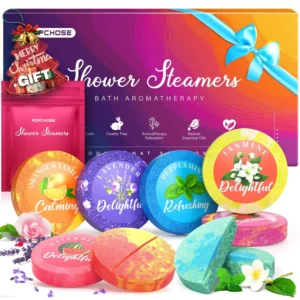 Eight scented shower steamers aromatherapy tablets in gift packaging provide a relaxing home spa experience, perfect gifts for women, mom, wife, or valentines day.