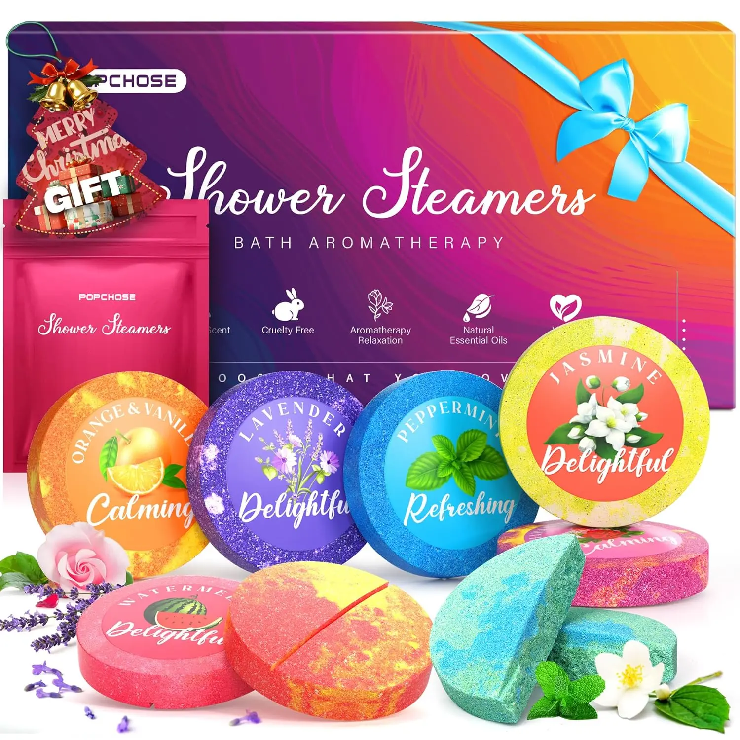 Eight scented shower steamers aromatherapy tablets in gift packaging provide a relaxing home spa experience, perfect gifts for women, mom, wife, or valentines day.